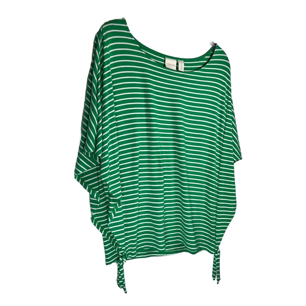 chicos Striped Green Tie Front top size 2 Large